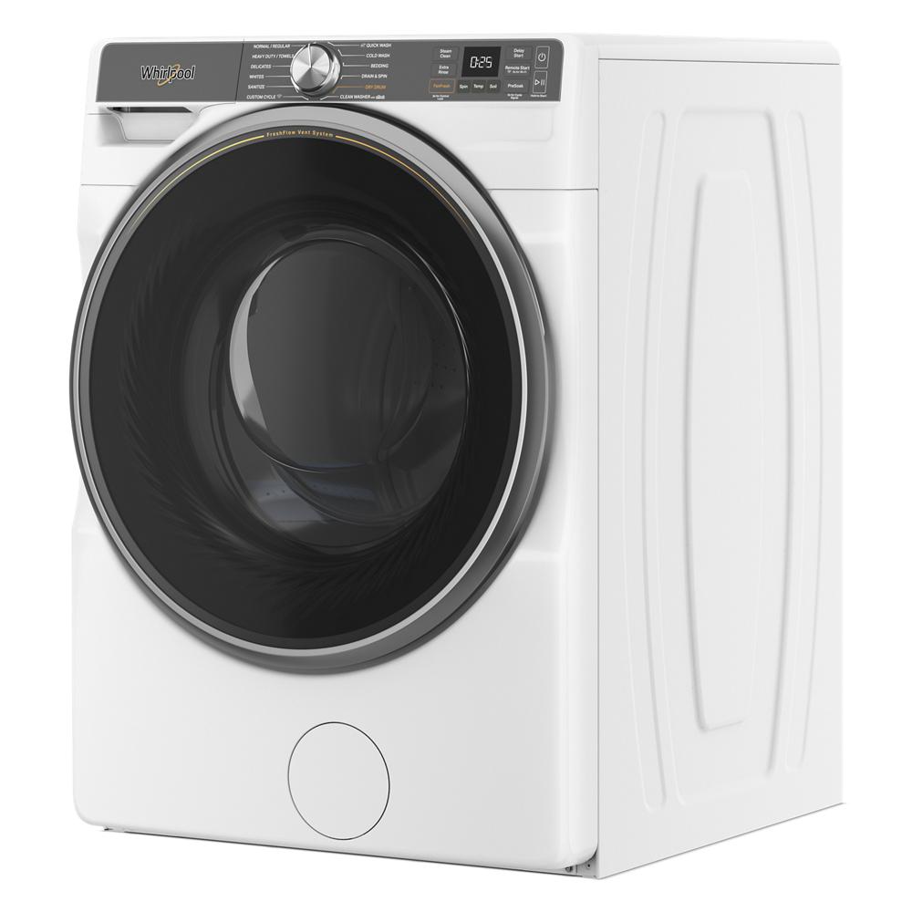 White smart front load washer with digital controls and large tinted glass door in Washers & Dryers collection