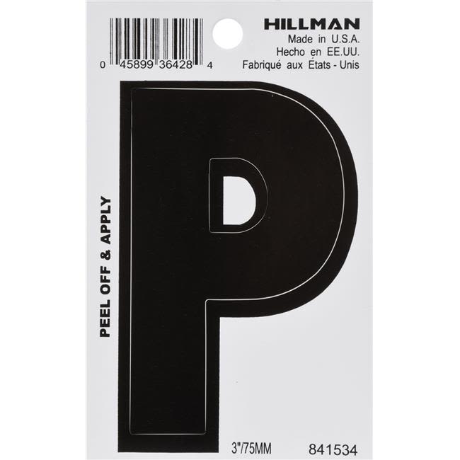 Black vinyl peel-off letter P sticker on white backing for home improvement and tool labeling use