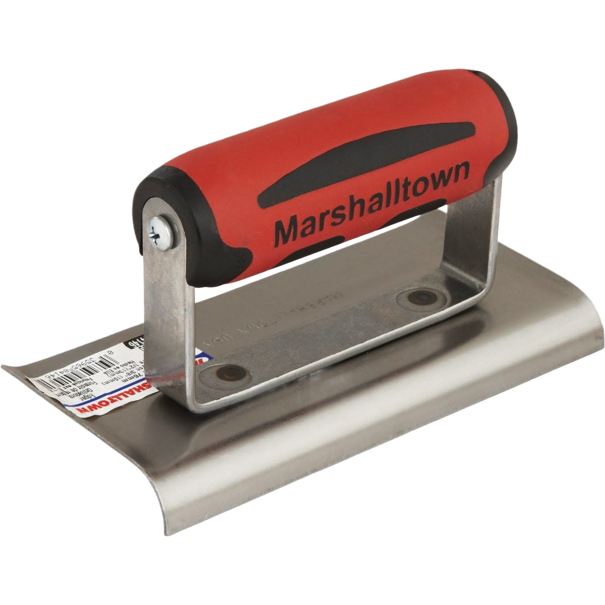 Stainless steel cement finishing edger with ergonomic red and black handle for tools and home improvement tasks