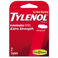 Red packaging of Tylenol Extra Strength caplets 2 pack for pain relief in Health & Beauty under $50 collection