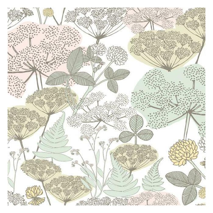 Peel and stick wallpaper with pastel pink and green botanical floral design for home decor and wall accents