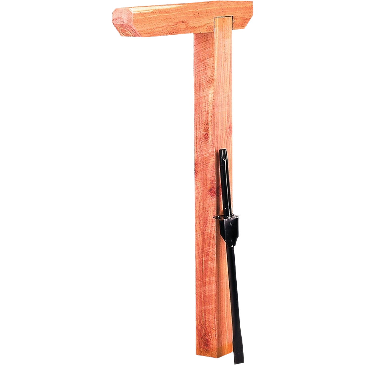 Red cedar post with angled top and metal drive-in spike for easy installation in home improvement projects