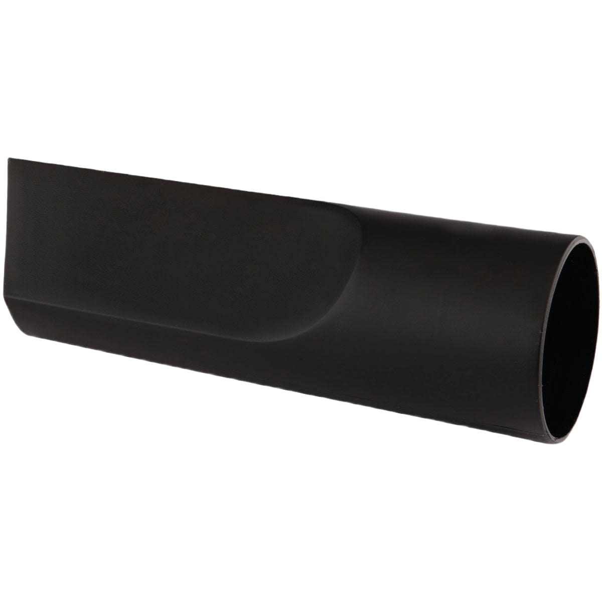 Black plastic crevice tool attachment designed for wet and dry vacuum cleaning in dust management tasks