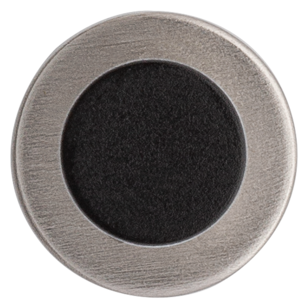 Round satin nickel door stop with black rubber center for wall and door protection in door accessories under $50