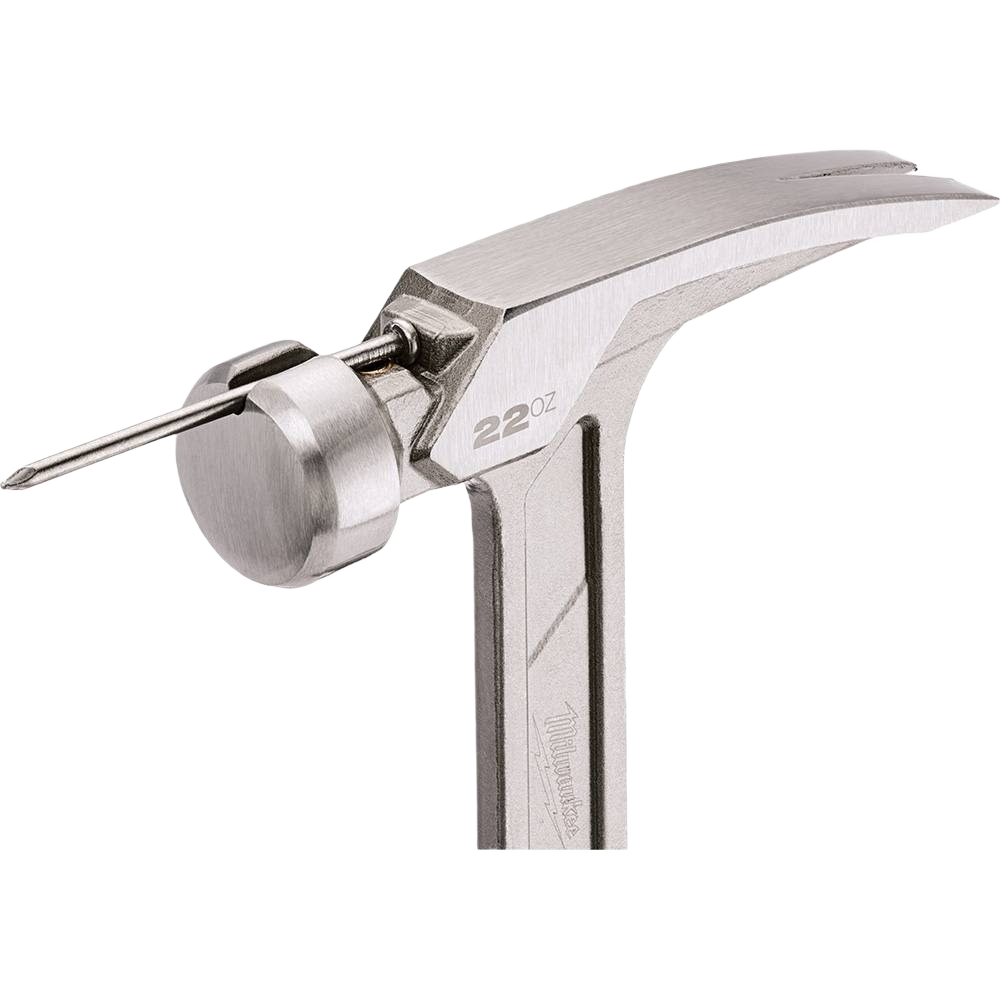 Polished metal smooth face hammer with claw for nail pulling, designed for home improvement and framing tasks