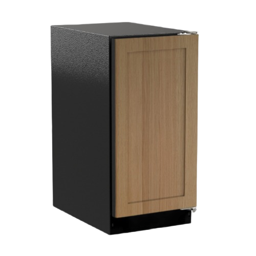 Compact black and wood-front ADA height compliant ice maker in kitchen appliances and refrigerators collection