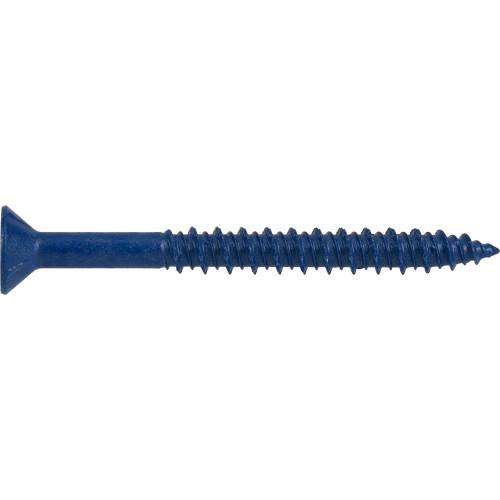 Blue flat-head concrete screw anchor designed for secure fastening in lumber and building materials collections