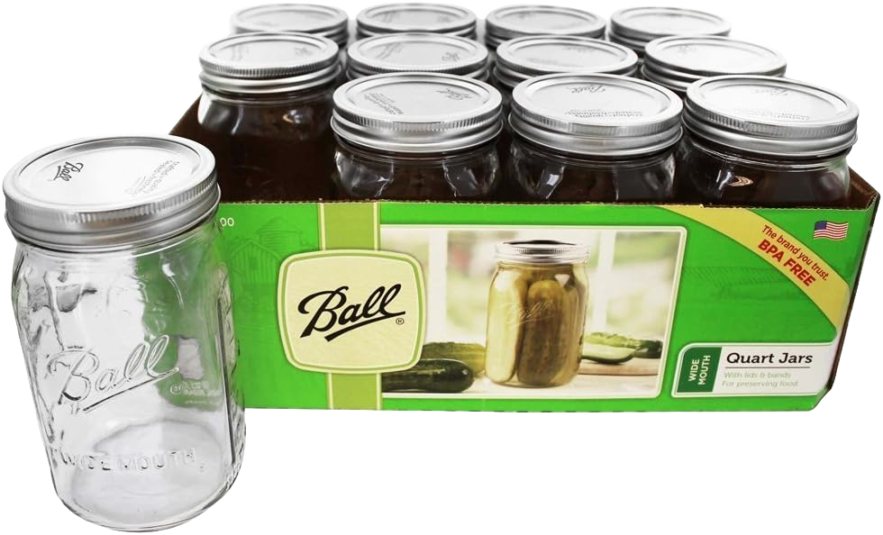 Set of clear glass wide mouth quart canning jars with metal lids in Kitchenware collection under $50 and $100