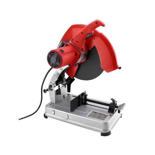 Red and silver abrasive cut-off machine for heavy-duty cutting, part of power tools and stationary machinery collections