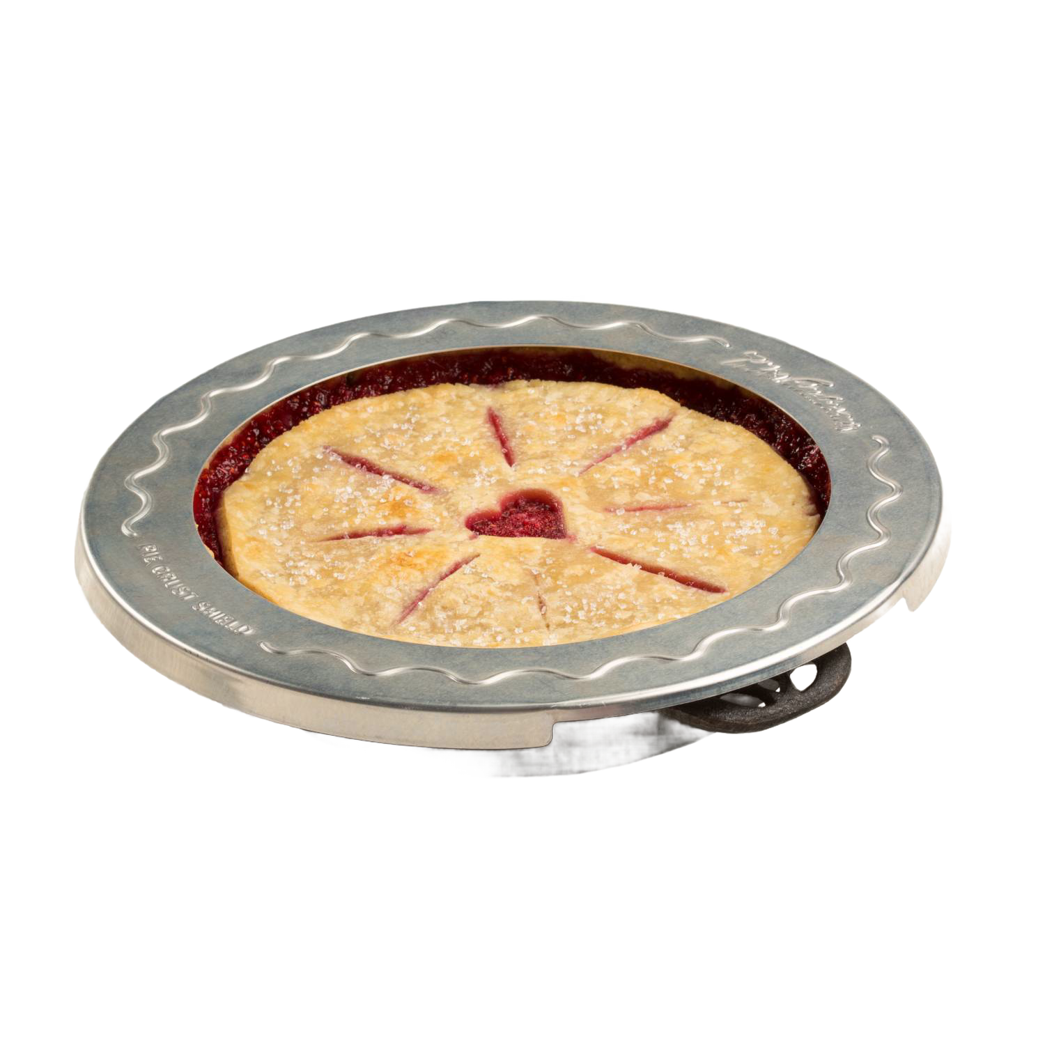 Stainless steel 10-inch pie crust shield with wavy edge for protecting edges during baking in kitchenware collection