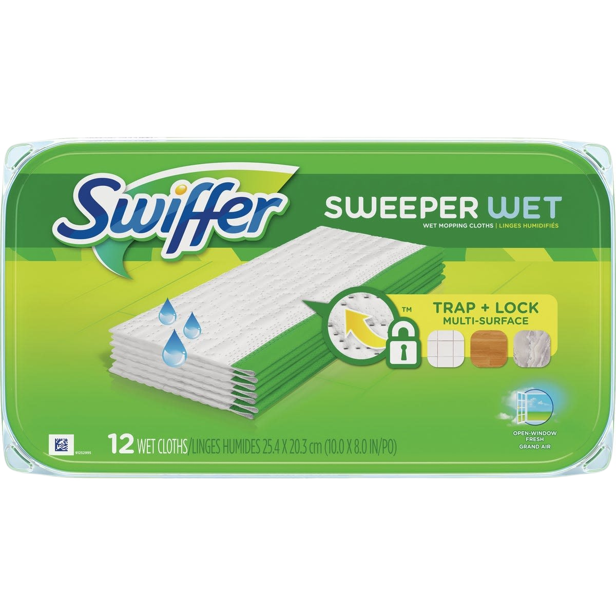 Pack of 12 pre-moistened Swiffer wet cloth mop refills for multi-surface floor cleaning in cleaning and sweeper tools collections
