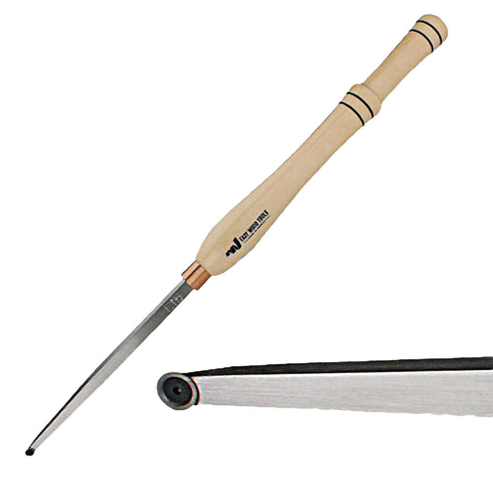 Mid-size hollowing tool with wooden handle and straight steel neck for woodworking tool collection.