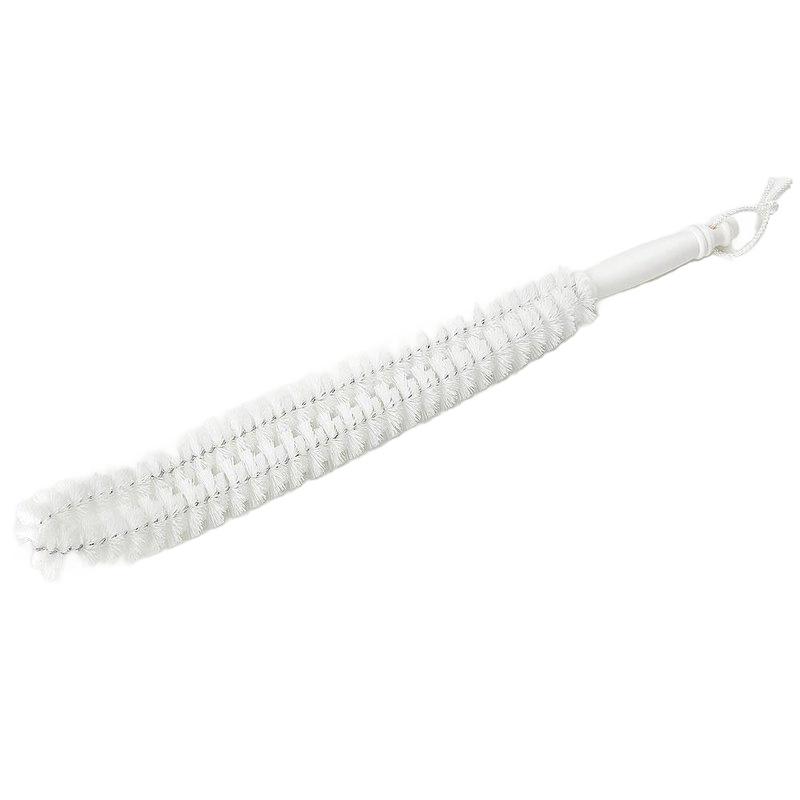 White lint catching brush with flexible bristles and plastic handle for dryer filter cleaning in cleaning tools collection