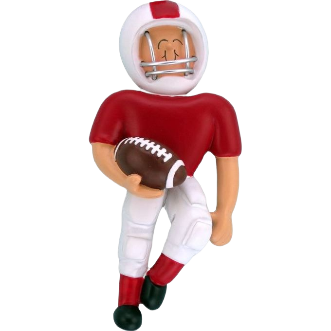 Male football player ornament in red jersey holding ball for Christmas Ornaments & Tree Decorations under $50 collection