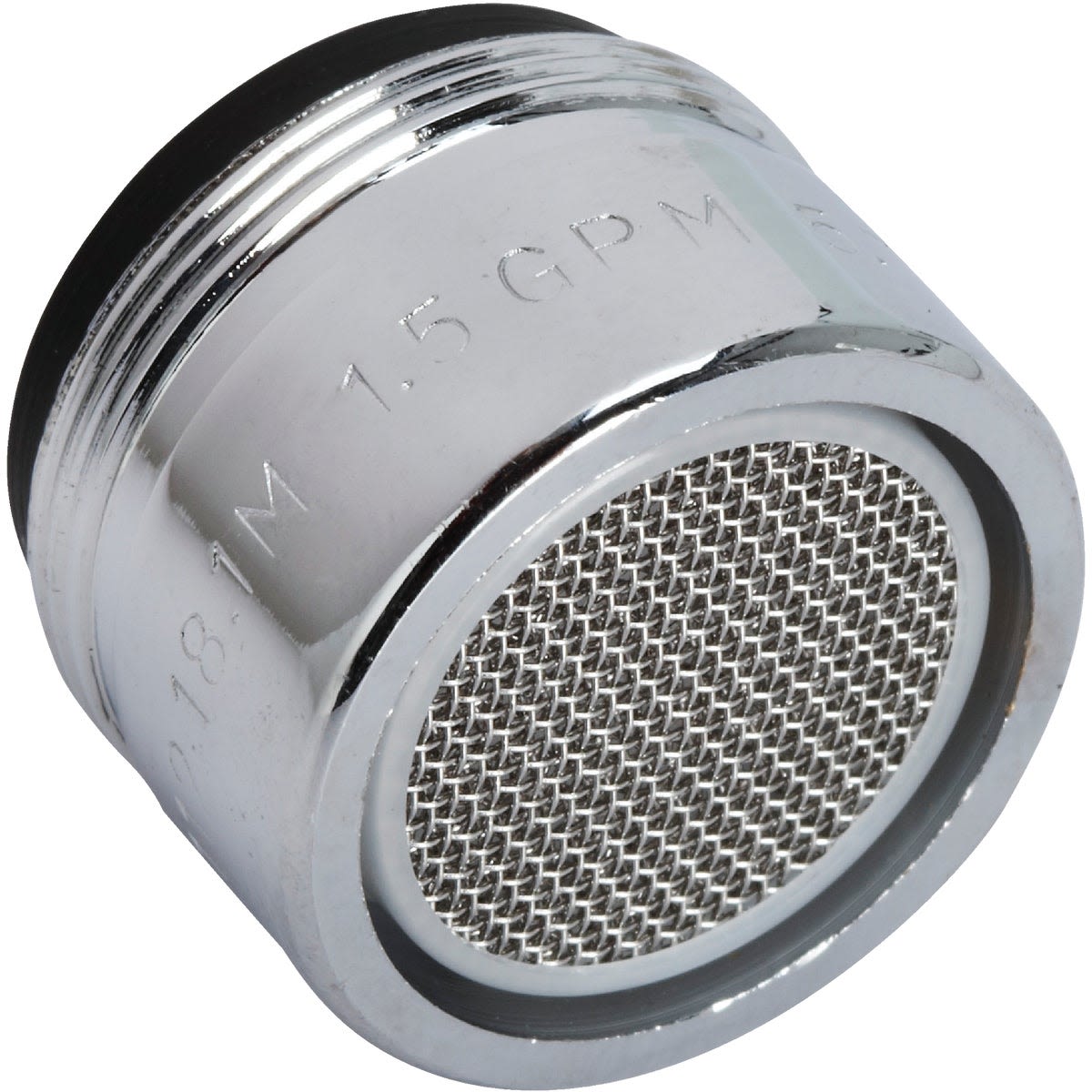 Chrome finish water aerator with metal mesh screen and threaded connection for home improvement projects