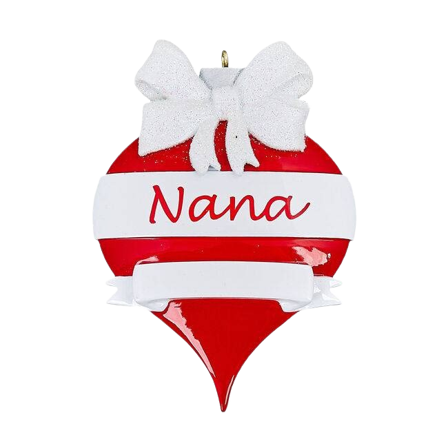 Red teardrop ornament with white bow and "Nana" script from Christmas Ornaments & Tree Decorations collection