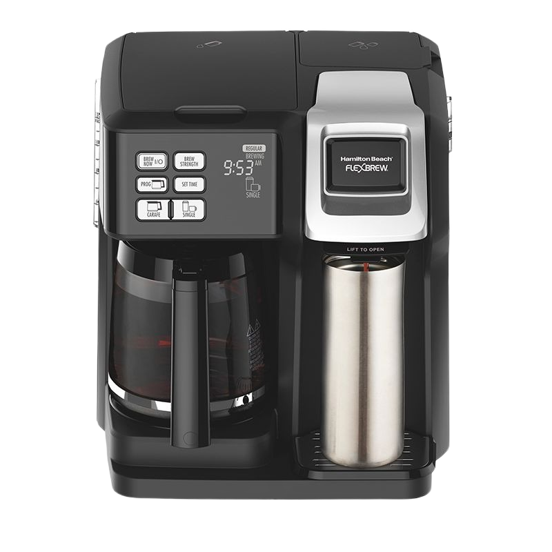 Black and stainless steel coffee maker with dual brewing options and digital display from small kitchen appliances collection