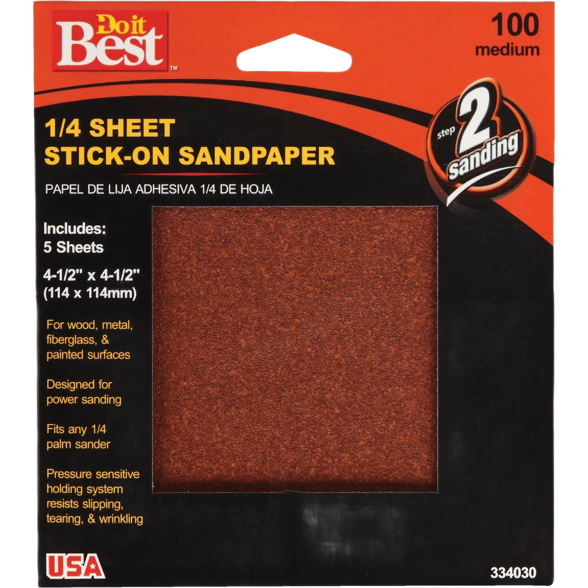 Medium grit 1/4 sheet stick-on sandpaper pack for power sanding wood and painted surfaces under fifty dollars