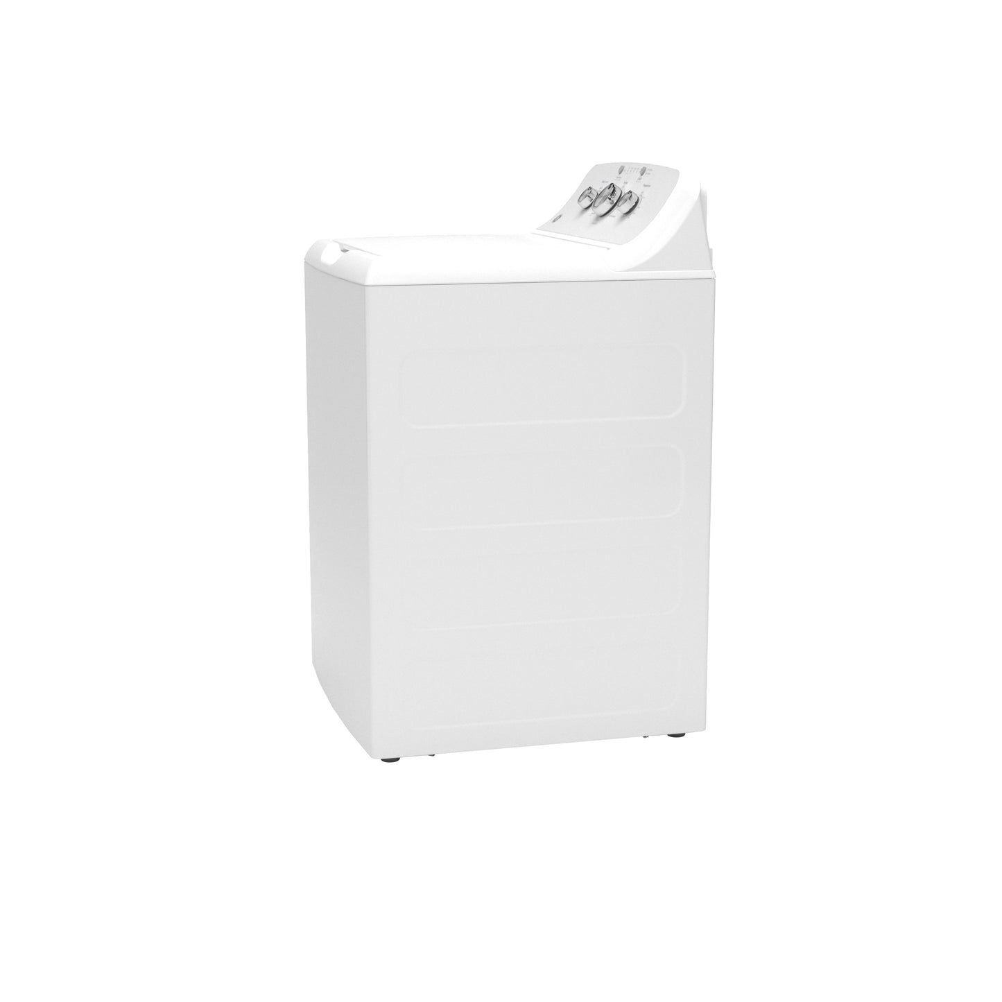 White top load washer in appliances collection featuring angled control panel with knobs for cycle and water level adjustments