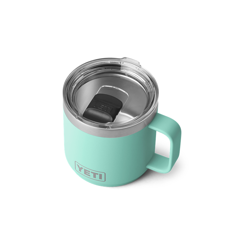Matte seafoam insulated stackable mug with clear Magslider lid and sturdy handle from drinkware under $50 collection