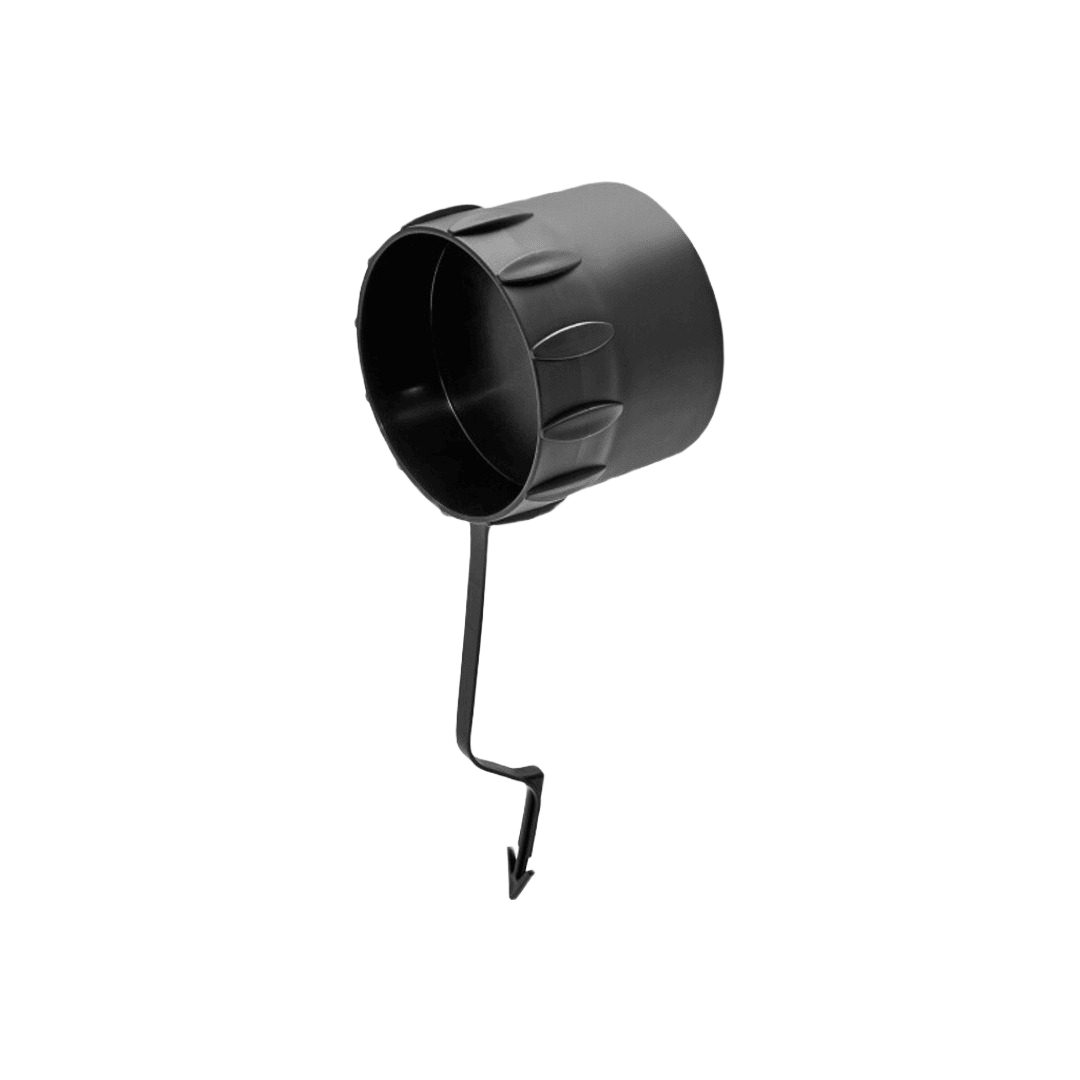 Black plastic dust extractor blanking plug with attached clip for woodworking dust collector accessories and shop vacuums