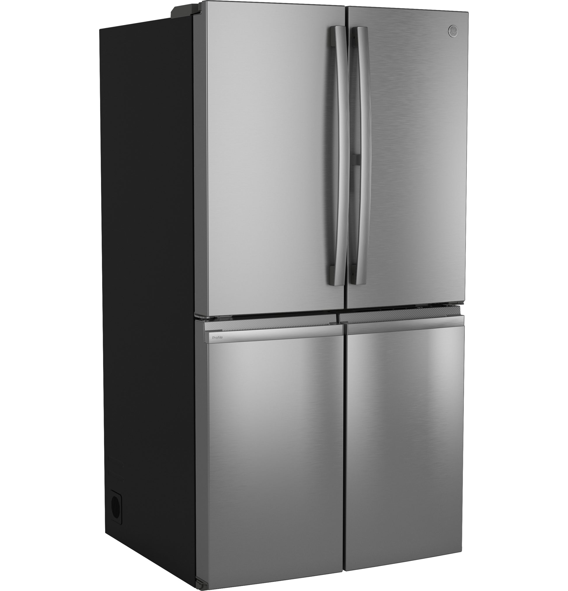 Modern stainless steel quad-door refrigerator with sleek handles in refrigerators and kitchen appliances collection
