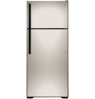 Top-freezer refrigerator in stainless steel finish with vertical handles, ideal for kitchen and appliance collections