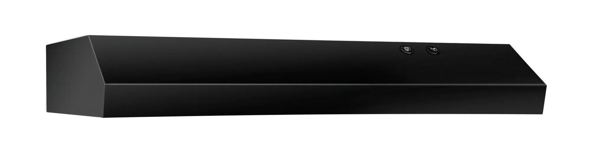 Matte black 30-inch overhead range hood with dual-speed fan and dishwasher-safe grease filter in Range Hoods collection