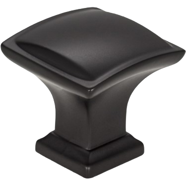 Matte black square pillow top cabinet knob with smooth finish for home improvement projects and tool accessories