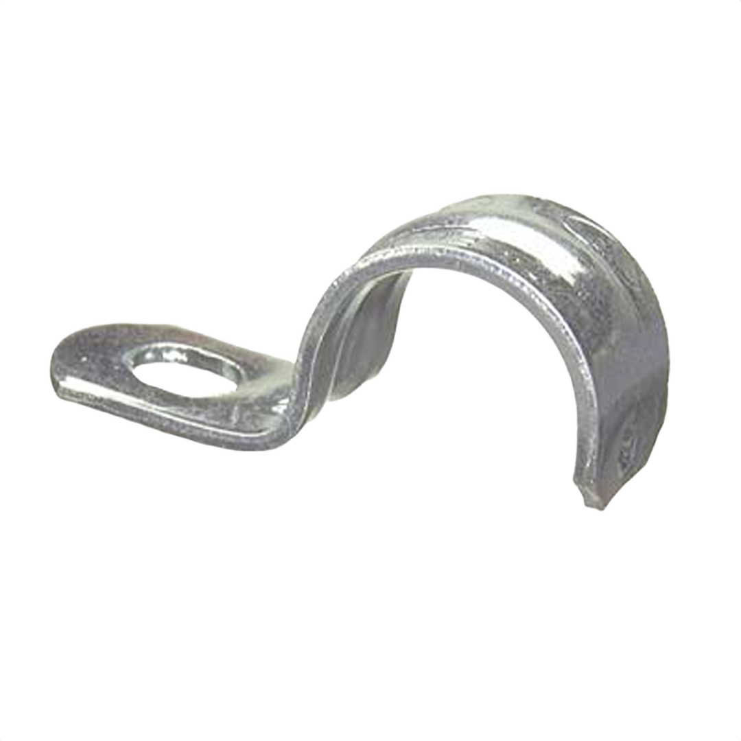 Steel 2-inch conduit strap with one mounting hole for electrical conduit support in home improvement collections