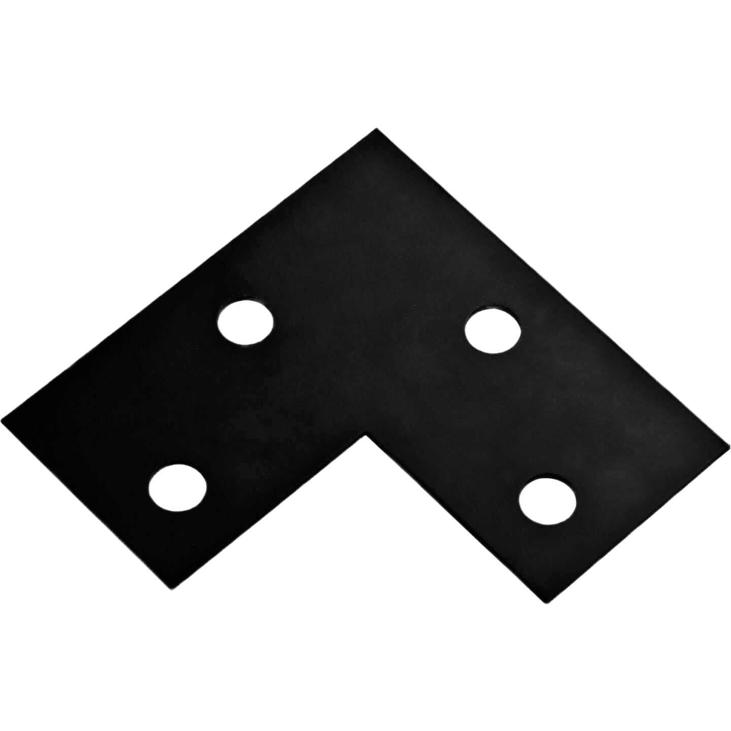 Black steel 6-inch structural corner brace with four bolt holes for reinforcing right angles in building hardware collections