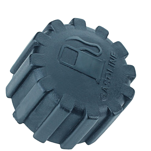 Black plastic fuel tank cap with ridged grip and gasoline pump icon for automotive and John Deere parts collections under $50