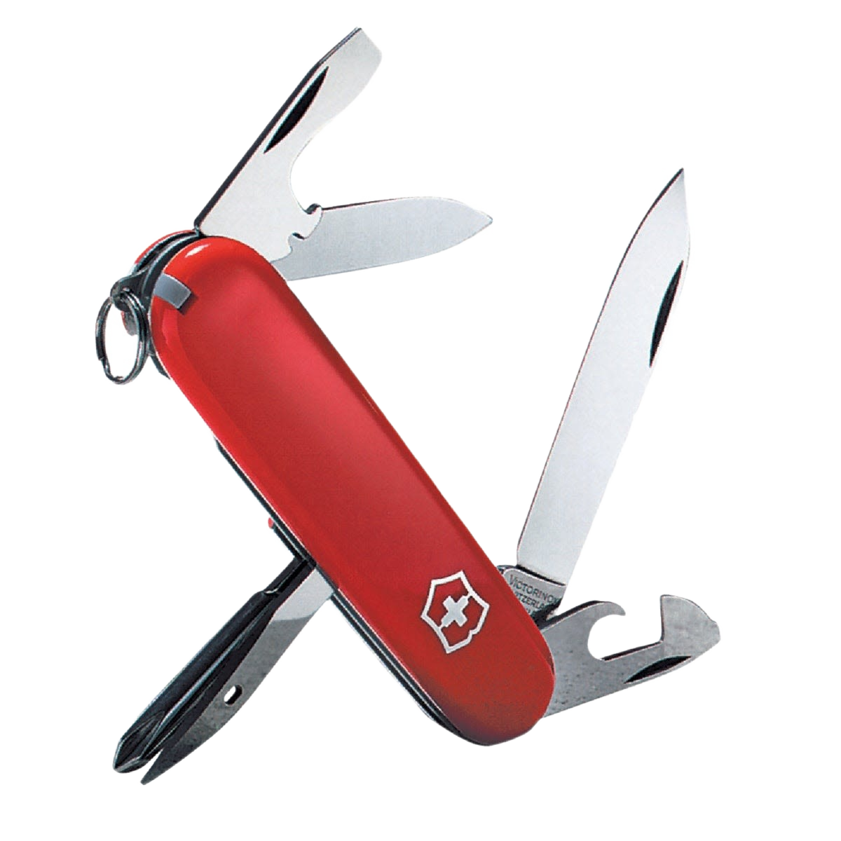 Red multi-tool pocket knife with stainless steel blades and tools for versatile home improvement tasks