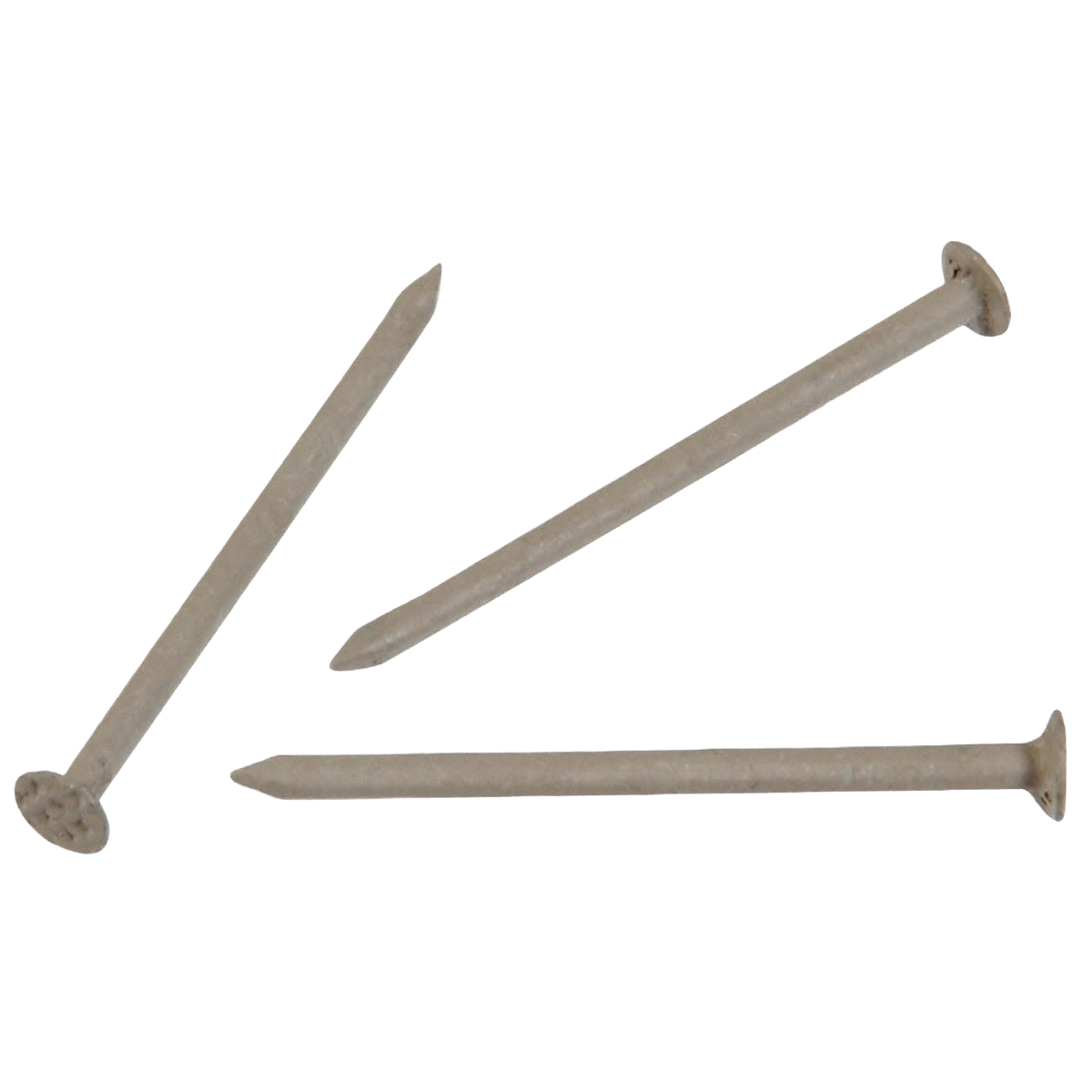 Three galvanized steel nails with round heads for construction and home improvement projects