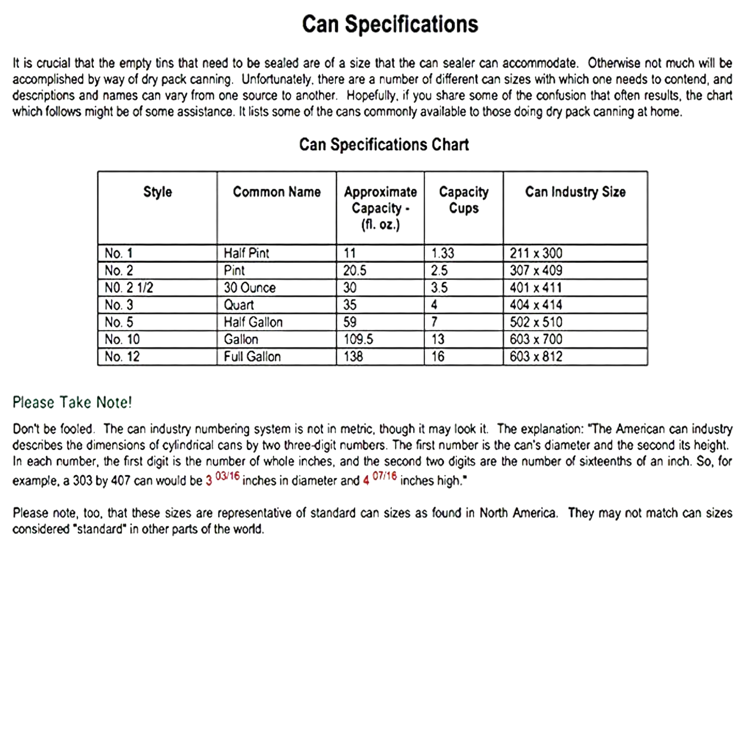 Table showing can specifications including sizes, volume, and weights for No. 2 cans in Kitchen & Kitchenware and Home Improvement contexts