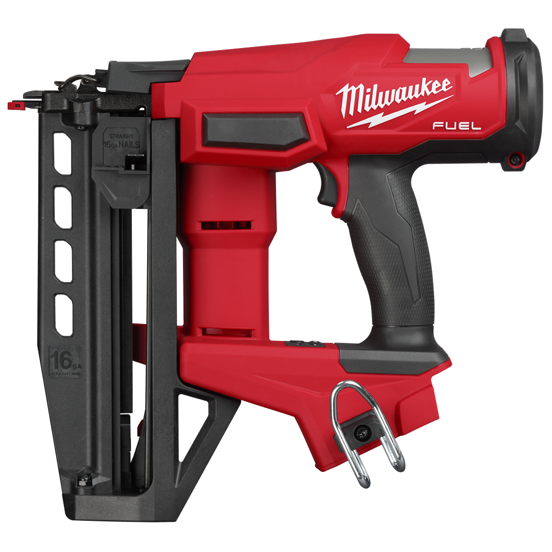 Red and black cordless 16 gauge finish nailer with ergonomic handle for home improvement projects