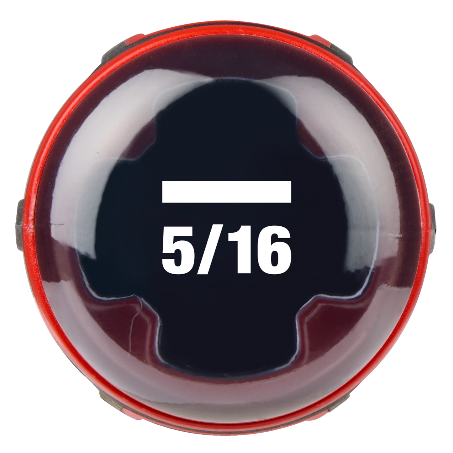 Close-up of a red and black cushioned screwdriver handle with 5/16-inch slotted tip marking for home improvement tasks