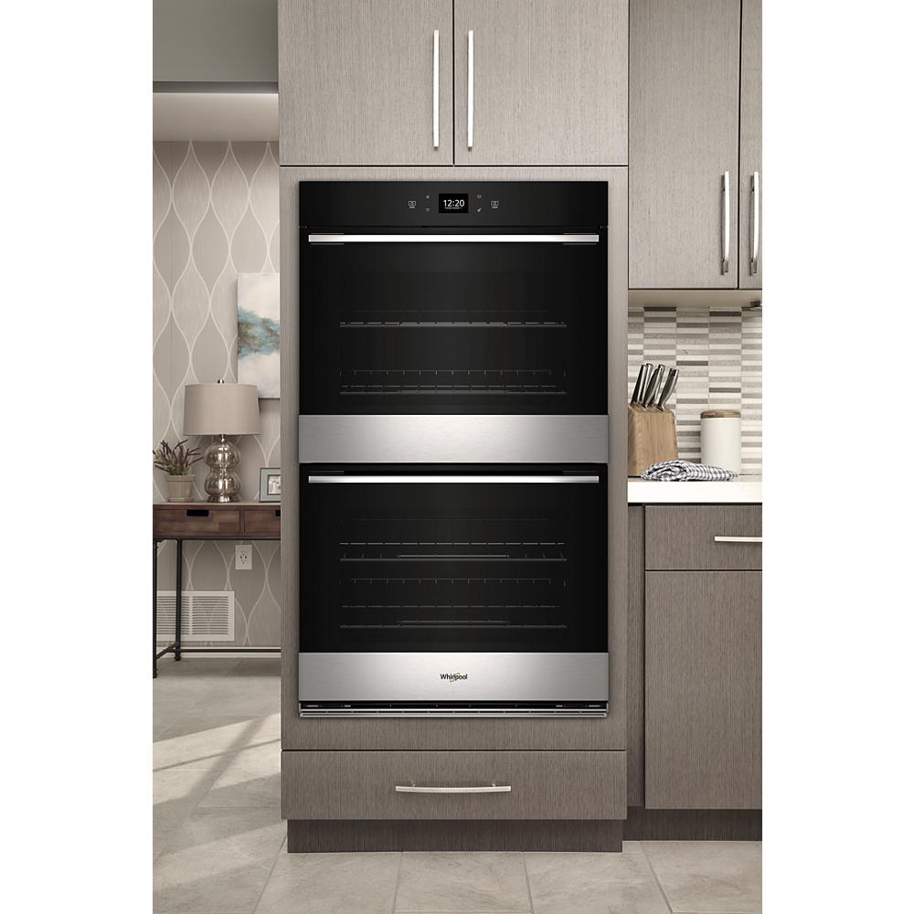 Built-in double wall oven in stainless steel with black glass doors and digital controls from Wall Ovens collection