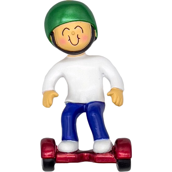 Cheerful male figurine wearing green helmet riding red hoverboard for Christmas Ornaments & Tree Decorations under $50 collection