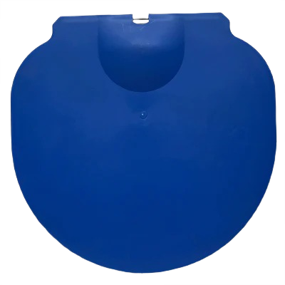 Blue plastic lid designed for syrup buckets with a small notch for easy opening and secure fit