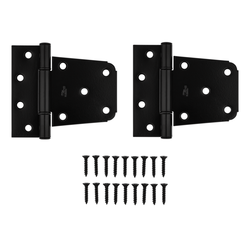 Pair of black extra heavy gate hinges with mounting screws for durable hardware and door accessories under $50