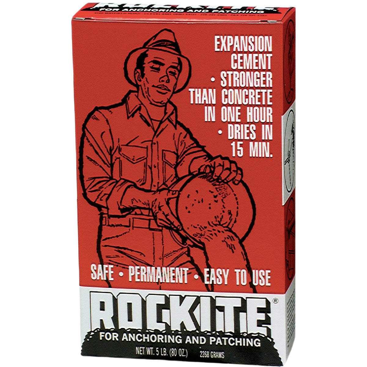 Red box of Rockite fast-setting hydraulic cement for anchoring and patching in home improvement projects under $50.