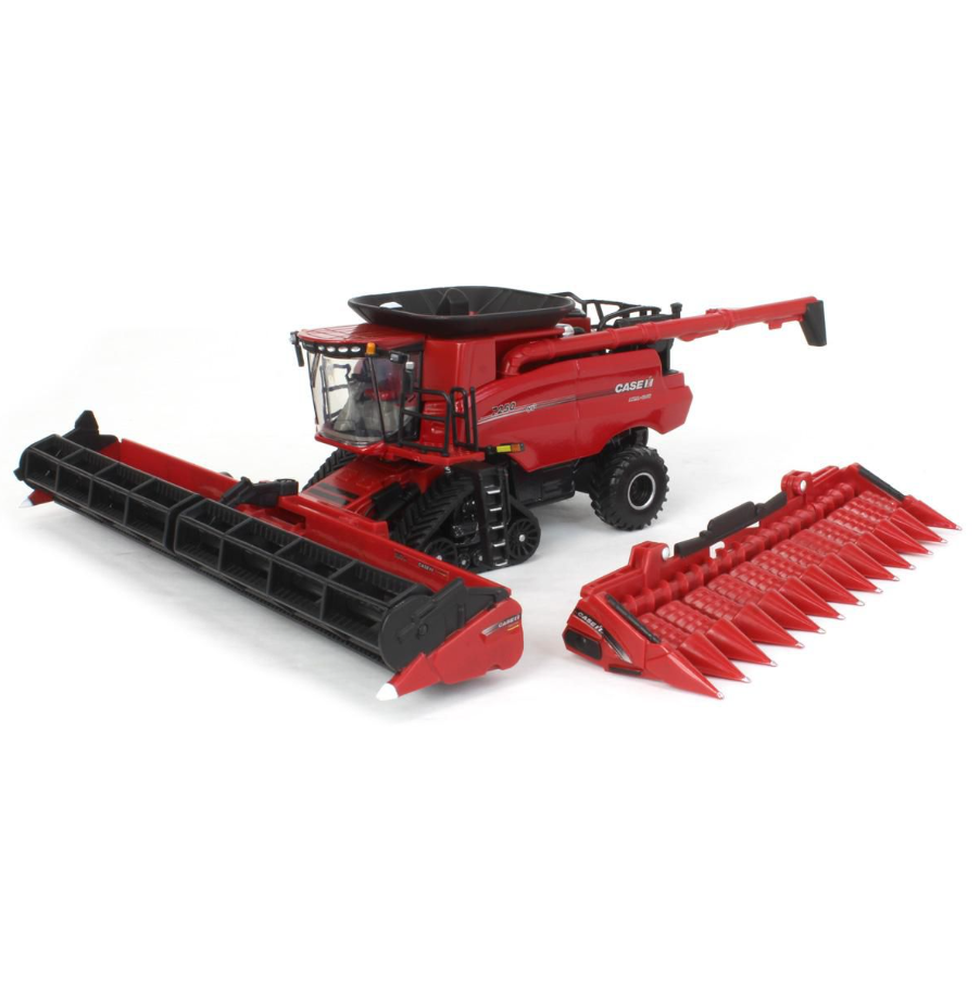 TOMY ERTL 1/64 Case IH 7250 Tracked Combine with Corn & Grain Heads, Prestige Collection