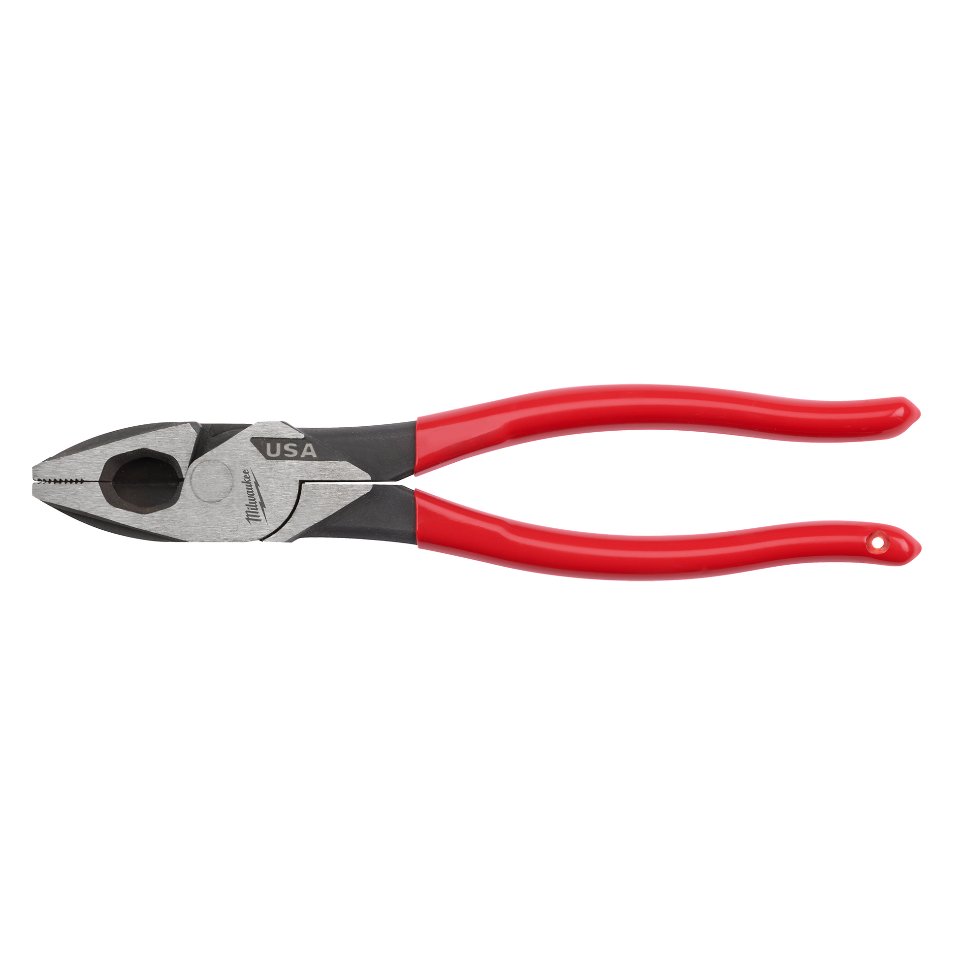 9-inch lineman pliers with dipped red handles and forged steel construction for tools and home improvement tasks