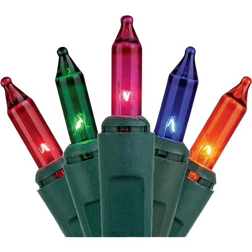 Set of colorful mini incandescent bulbs with green bases for Christmas Lights and holiday decorating collections