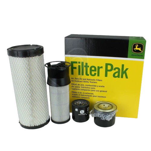 John Deere filter kit with air, oil, fuel, and hydraulic filters for compact tractor maintenance in Parts & Lubricants collection