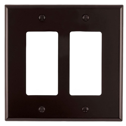Brown 2-gang wallplate with four screws for standard Decora switch installation in home improvement projects