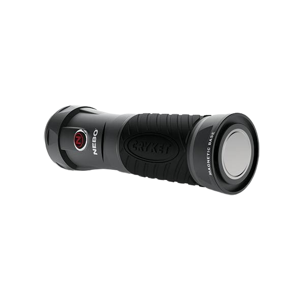 Compact black rechargeable pivot light with magnetic base for hands-free use in woodworking and home improvement tasks