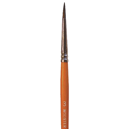 Round #3 watercolor brush with soft camel hair bristles and orange handle for paint supplies and art tools collections