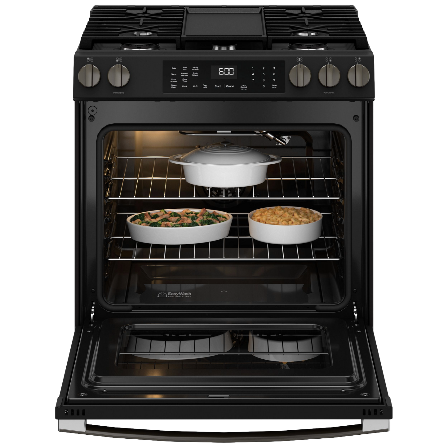 GE® 30" Slide-In Front-Control Convection Gas Range with No Preheat Air Fry and EasyWash™ Oven Tray